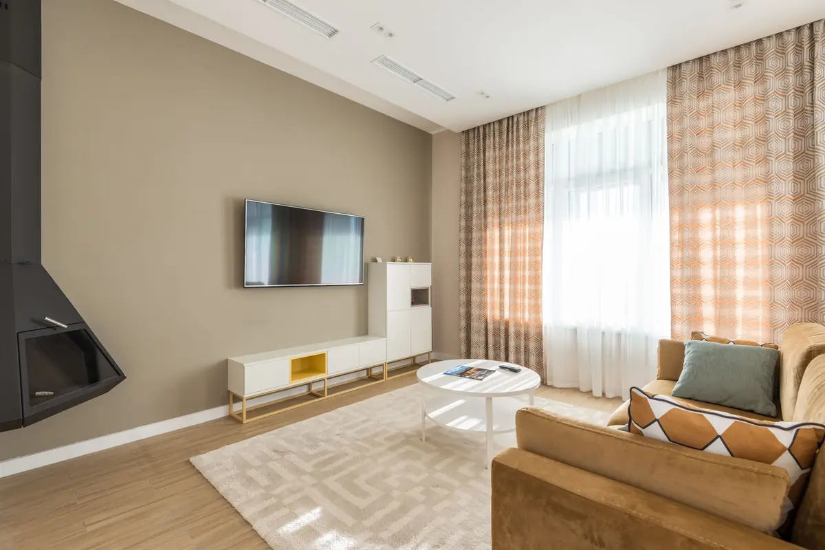 Bright living room with freshly painted walls